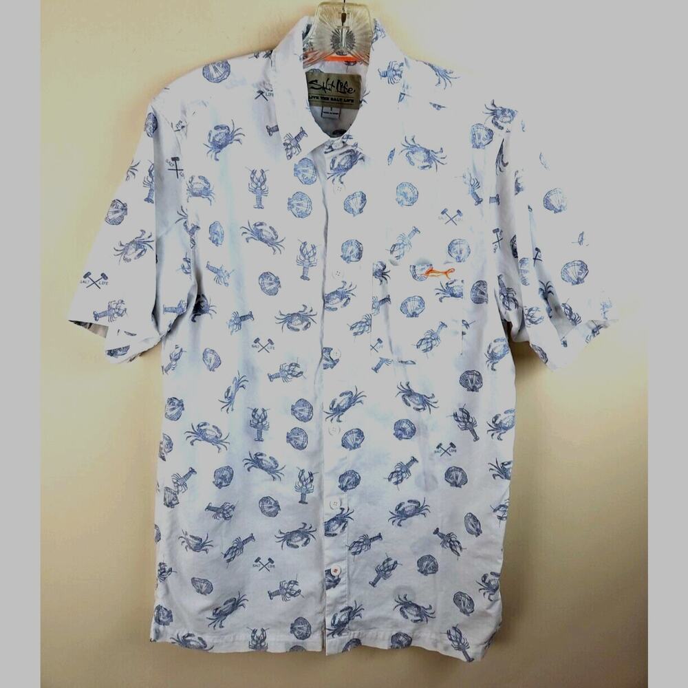 Salt life Shirt Mens Small Short sleeve Seafest Woven Button front Beach